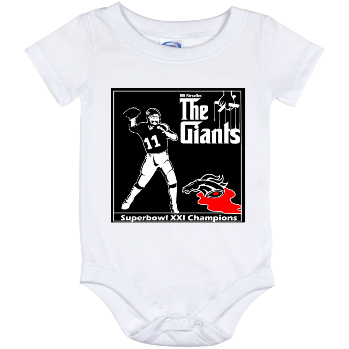 ArtichokeUSA Custom Design. Godfather Simms. NY Giants Superbowl XXI Champions. Fan Art. Baby Onesie 12 Month