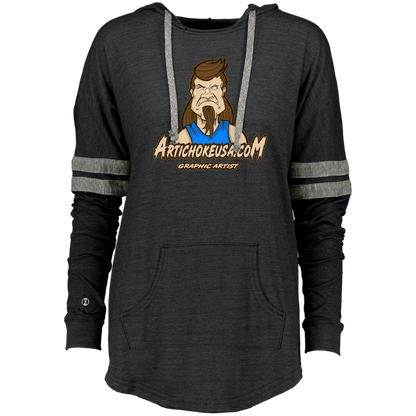 ArtichokeUSA Character and Font design. Let's Create Your Own Team Design Today. Mullet Mike. Ladies' Hooded Low Key Pullover