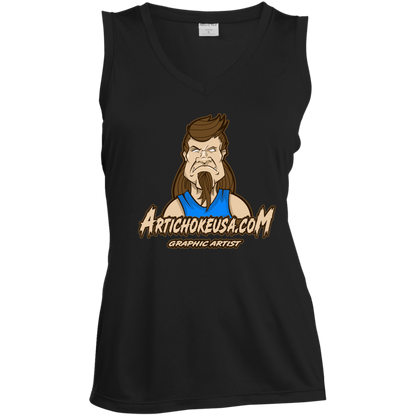 ArtichokeUSA Character and Font design. Let's Create Your Own Team Design Today. Mullet Mike. Ladies' Sleeveless V-Neck