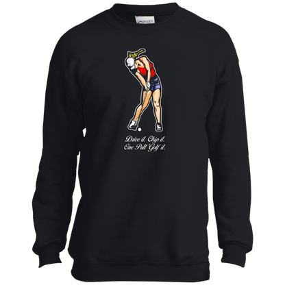 OPG Custom Design #9. Drive it. Chip it. One Putt Golf It. Golf So. Cal. Youth Crewneck Sweatshirt