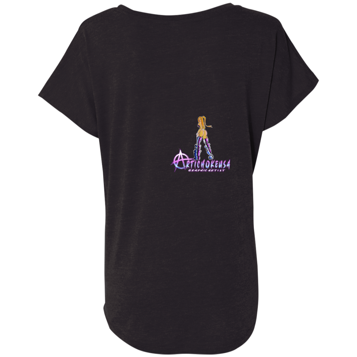 ArtichokeUSA Character and Font design. Let's Create Your Own Team Design Today. Dama de Croma. Ladies' Triblend Dolman Sleeve