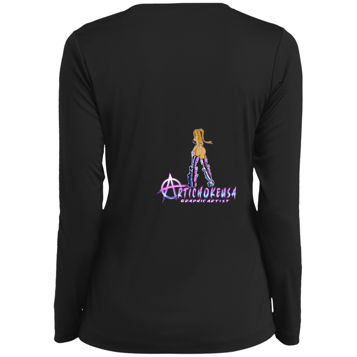 ArtichokeUSA Character and Font design. Let's Create Your Own Team Design Today. Dama de Croma. Ladies’ Long Sleeve Performance V-Neck Tee