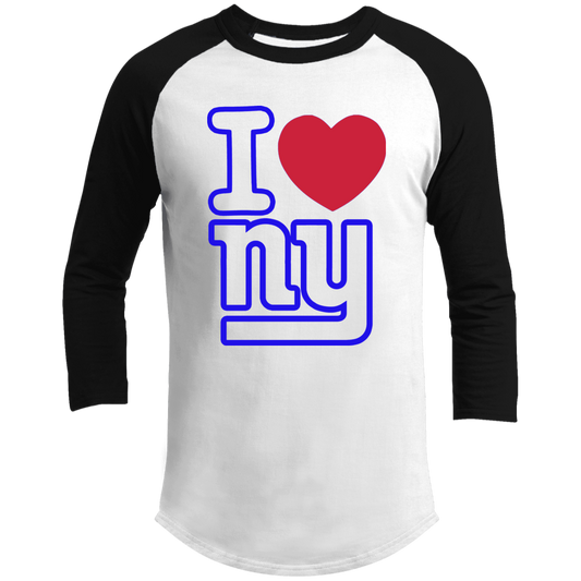 ArtichokeUSA Custom Design. I heart New York Giants. NY Giants Football Fan Art. Men's 3/4 Raglan Sleeve Shirt