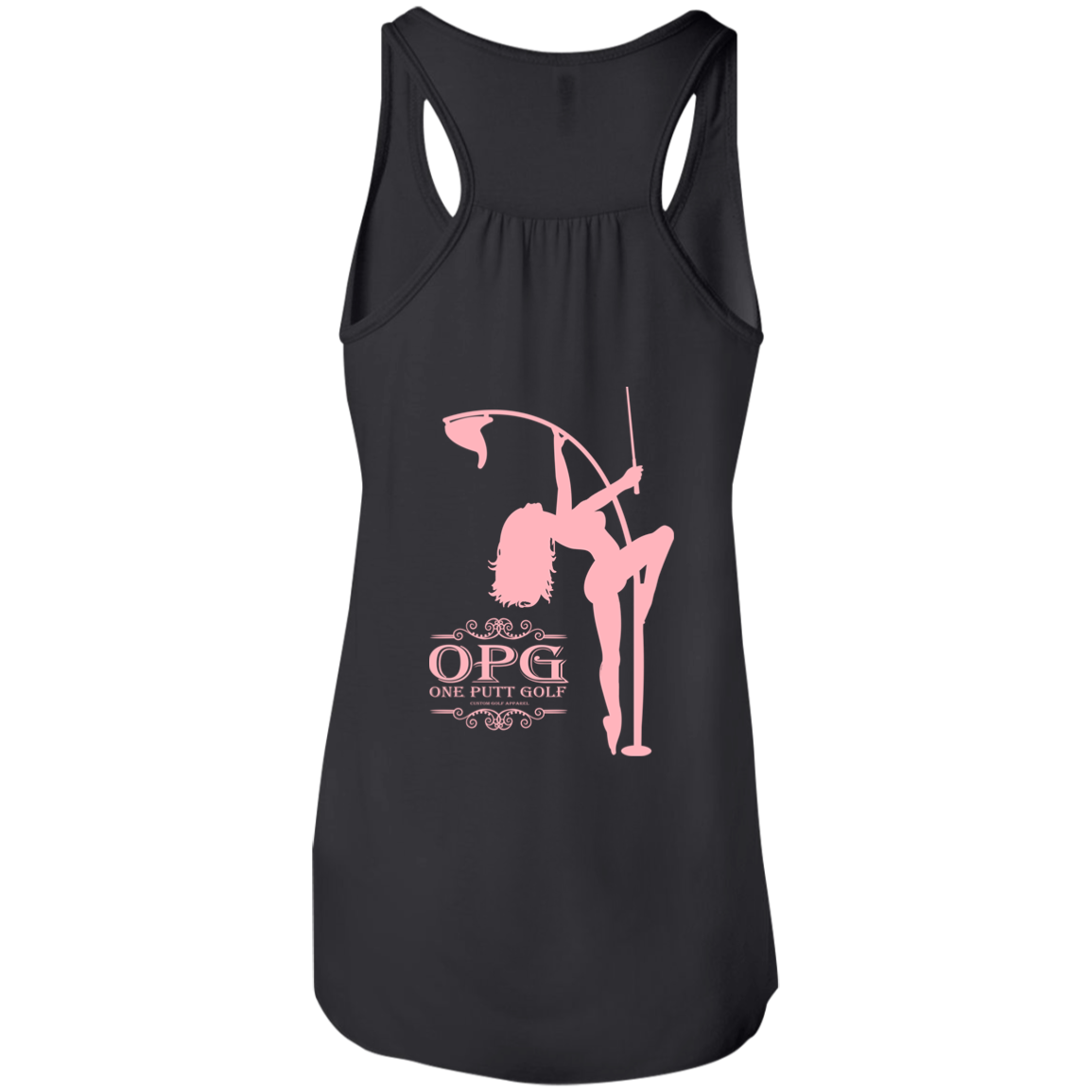 OPG Custom Design #10. Lady on Front / Flag Pole Dancer On Back. Flowy Racerback Tank