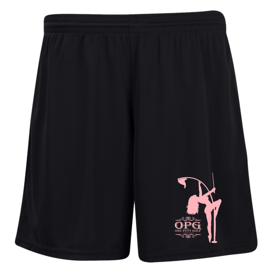 OPG Custom Design #10. Lady on Front / Flag Pole Dancer On Back. Ladies' Moisture-Wicking 7 inch Inseam Training Shorts