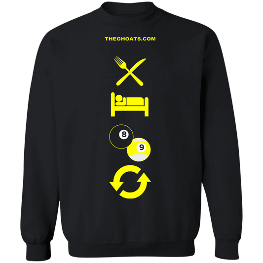 The GHOATS custom design #8. Eat. Sleep. Pool. Repeat. Pool / Billiards. Crewneck Pullover Sweatshirt