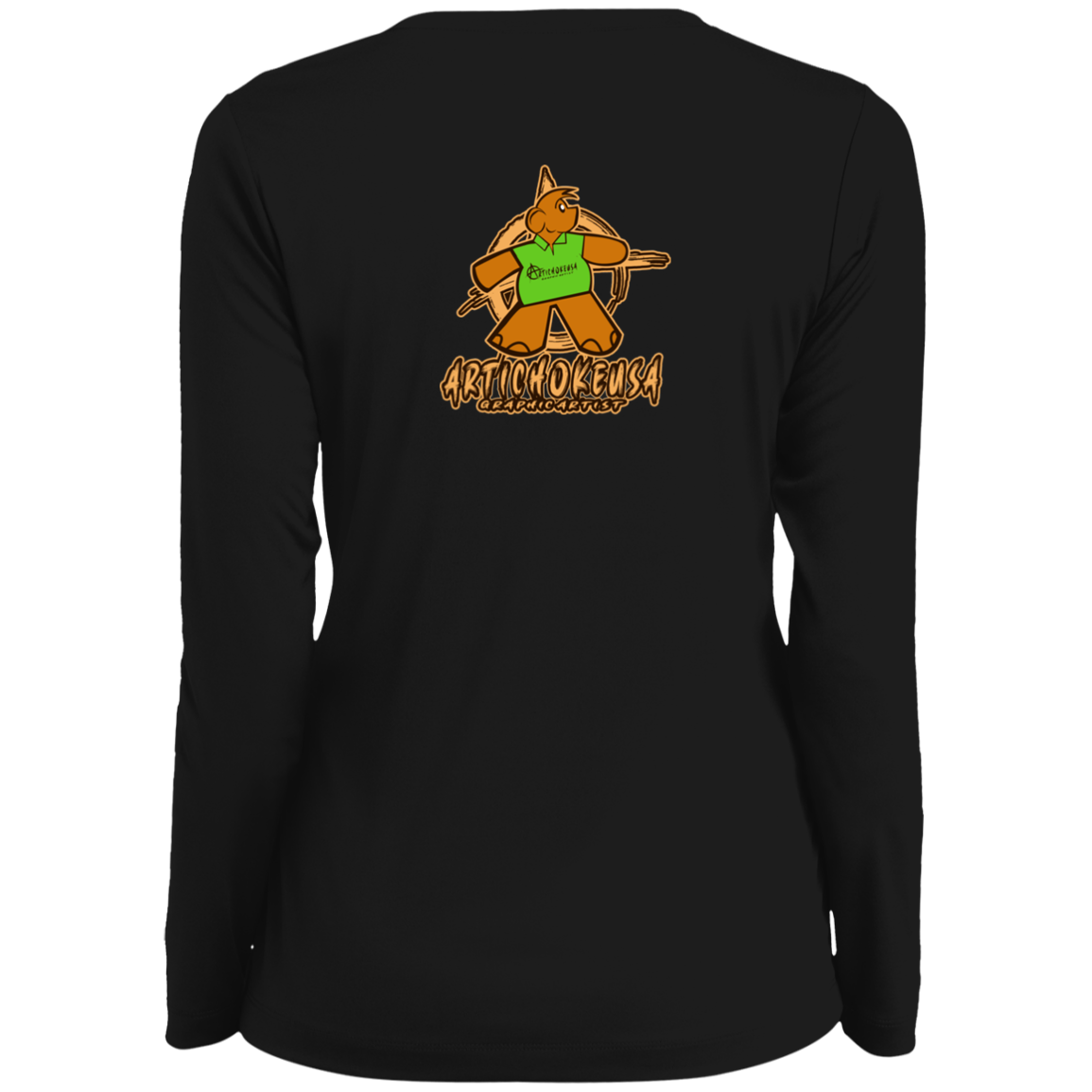 ArtichokeUSA Character and Font Design. Let’s Create Your Own Design Today. Winnie. Ladies' Moisture-Wicking Long Sleeve V-Neck Tee