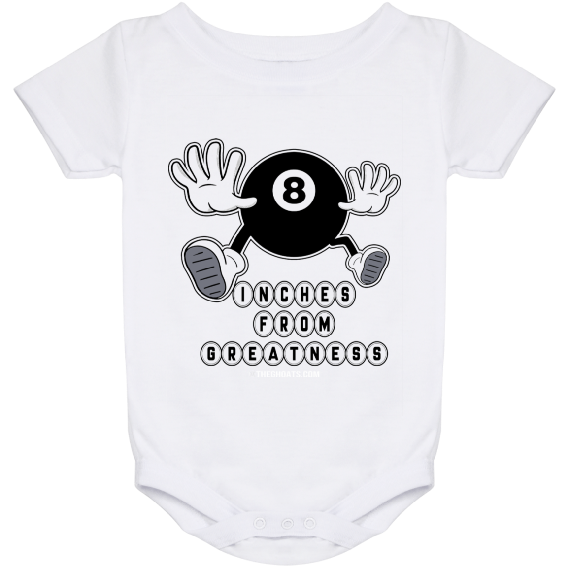 The GHOATS Custom Design #17. Inches From Greatness. Baby Onesie 24 Month