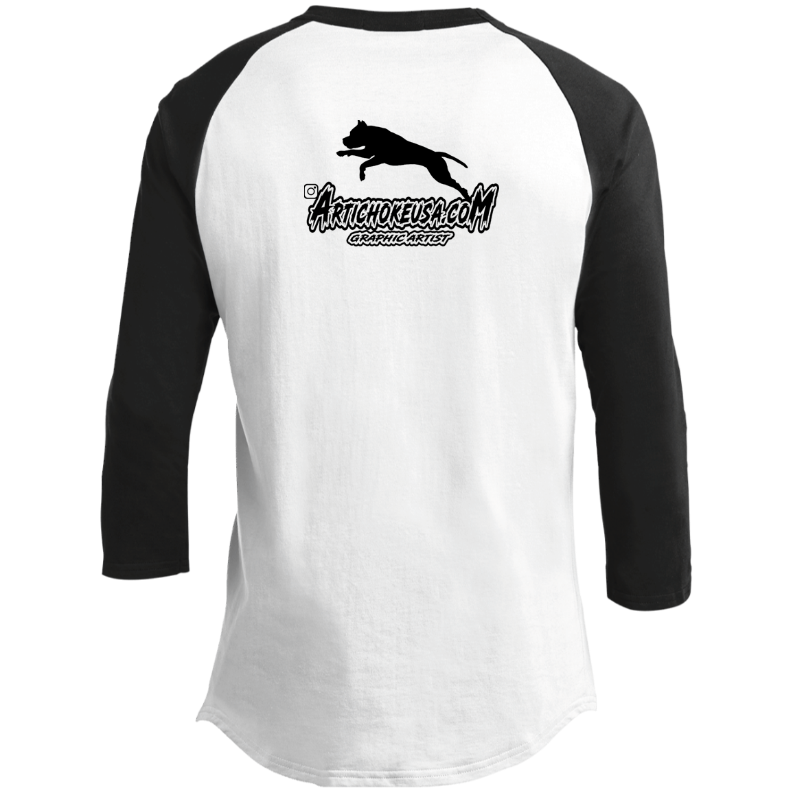 ArtichokeUSA Custom Design. Ruffing the Passer. Pitbull Edition. Male Version. Youth 3/4 Raglan Sleeve Shirt