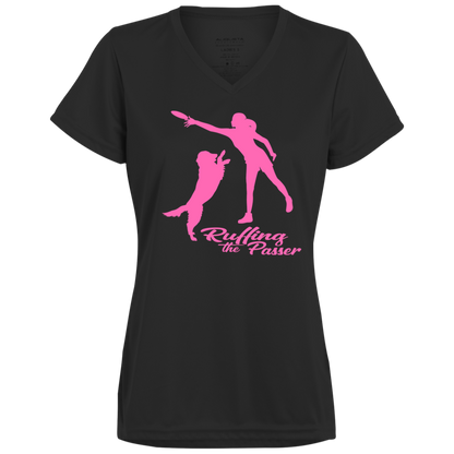 ArtichokeUSA Custom Design. Ruffing the Passer. Labrador Edition. Female Version. Ladies’ Moisture-Wicking V-Neck Tee
