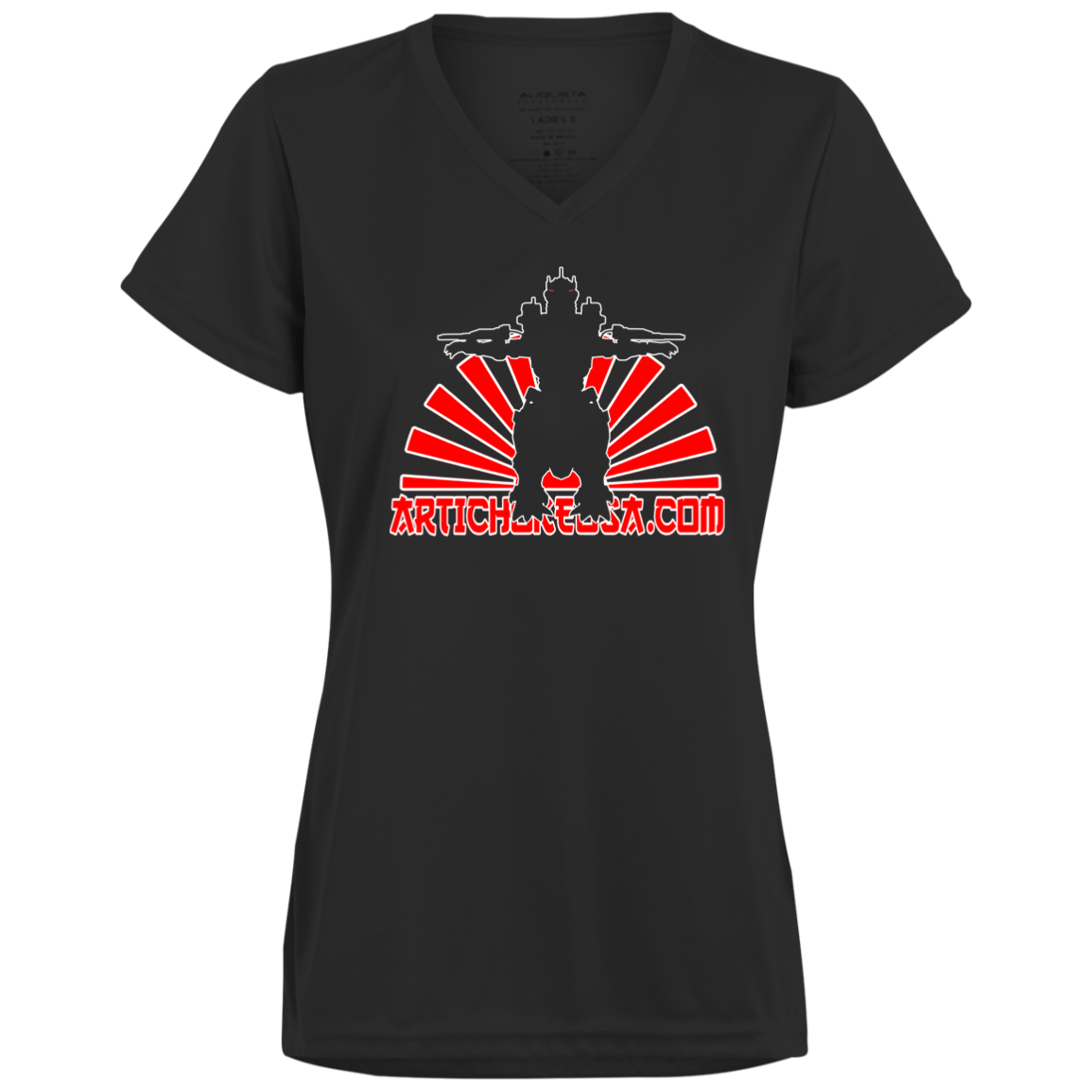 ArtichokeUSA Custom Design. Fan Art Mechagodzilla/Godzilla. Ladies’ Moisture-Wicking V-Neck Tee