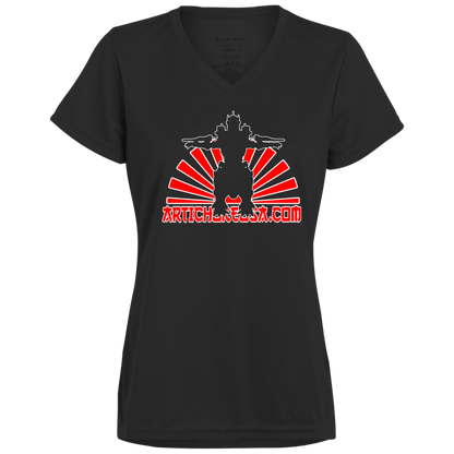 ArtichokeUSA Custom Design. Fan Art Mechagodzilla/Godzilla. Ladies’ Moisture-Wicking V-Neck Tee