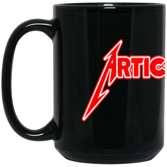 ArtichokeUSA Custom Design. Metallica Style Logo. Let's Make One For Your Project. 15 oz. Black Mug