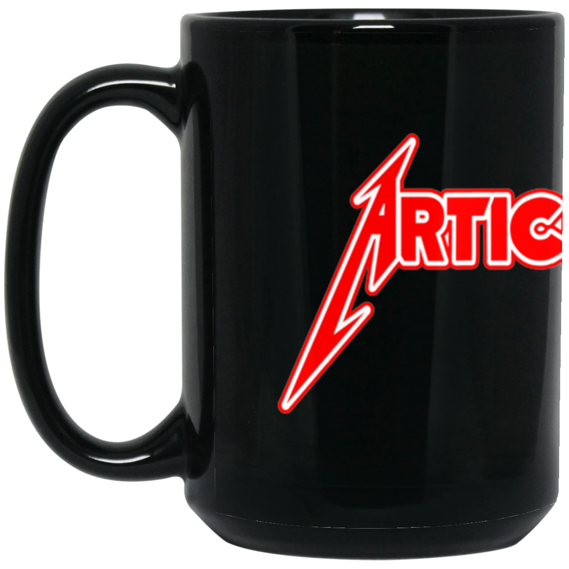 ArtichokeUSA Custom Design. Metallica Style Logo. Let's Make One For Your Project. 15 oz. Black Mug