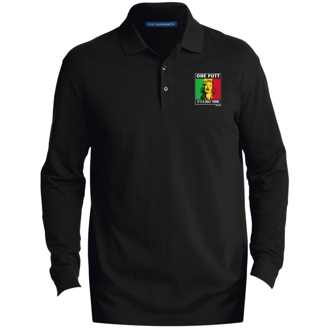 OPG Custom Design #22. One Putt / One Love Parody with Fan Art. Female Edition. Men's EZCotton™ Long Sleeve Polo