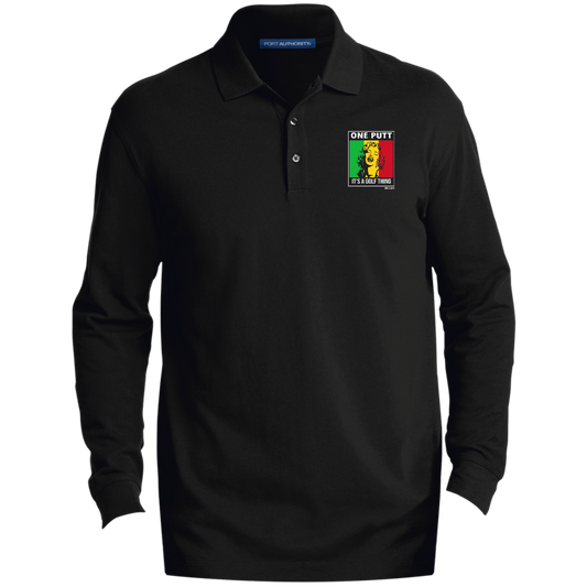 OPG Custom Design #22. One Putt / One Love Parody with Fan Art. Female Edition. Men's EZCotton™ Long Sleeve Polo