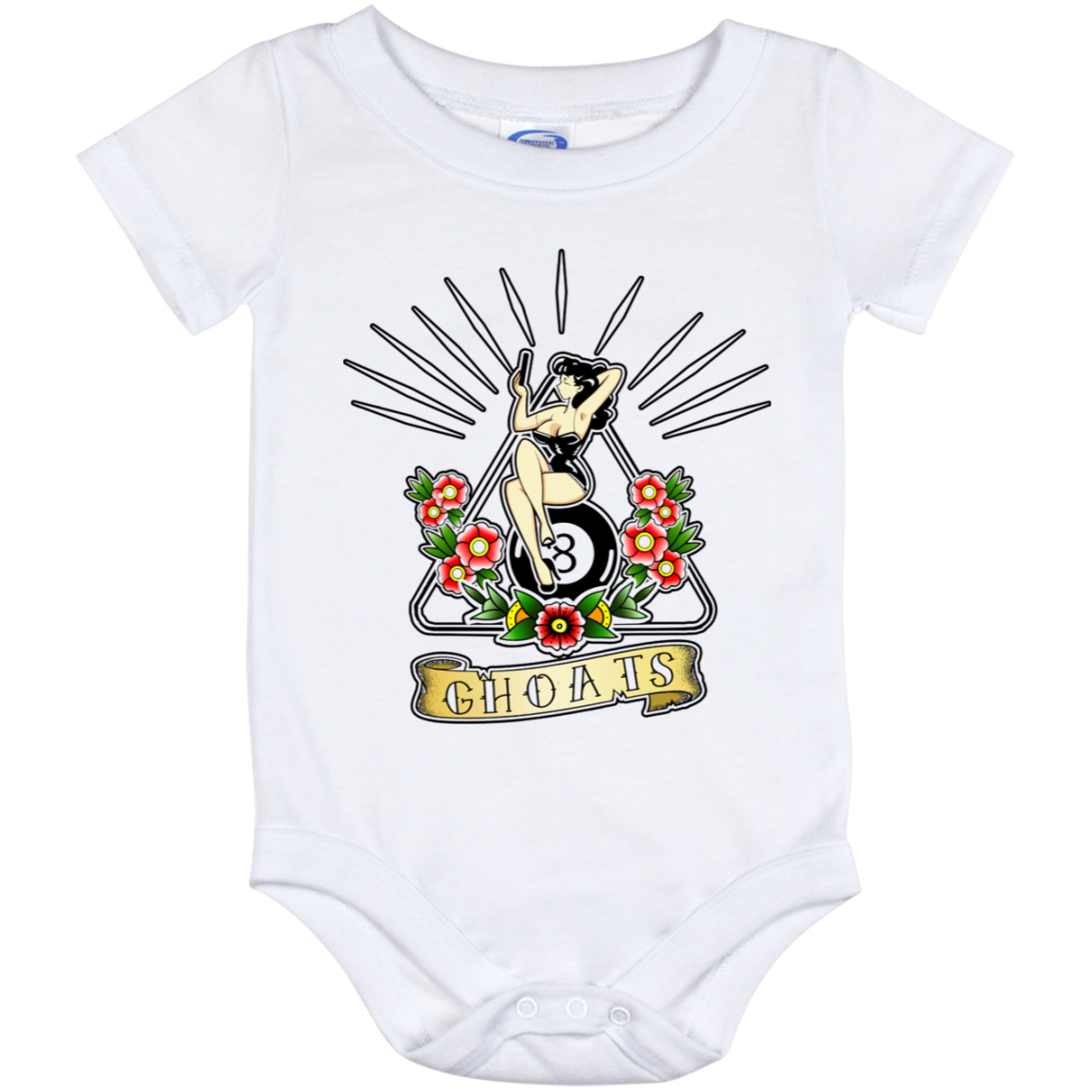 The GHOATS Custom Design. #23 Pin Up Girl. Baby Onesie 12 Month