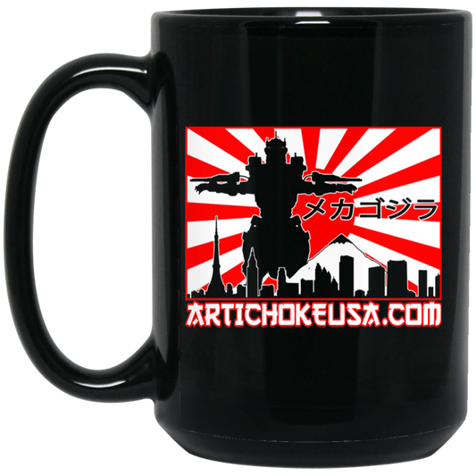 ArtichokeUSA Custom Design. Fan Art Mechagodzilla/Godzilla. 15 oz. Black Mug