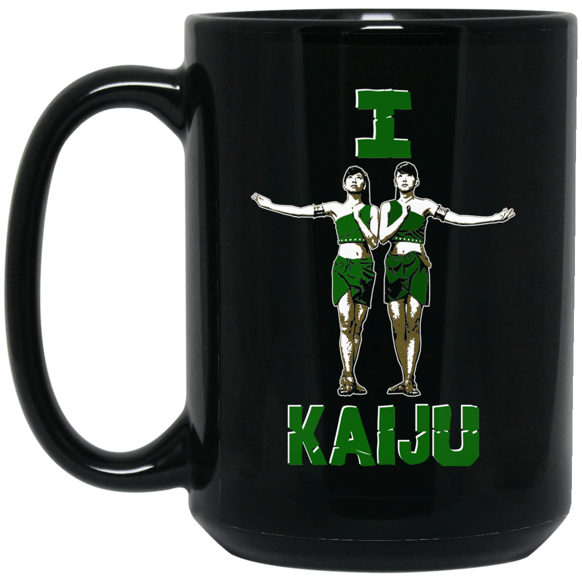 ArtichokeUSA Custom Design. I Heart Kaiju. Fan Art. 15 oz. Black Mug