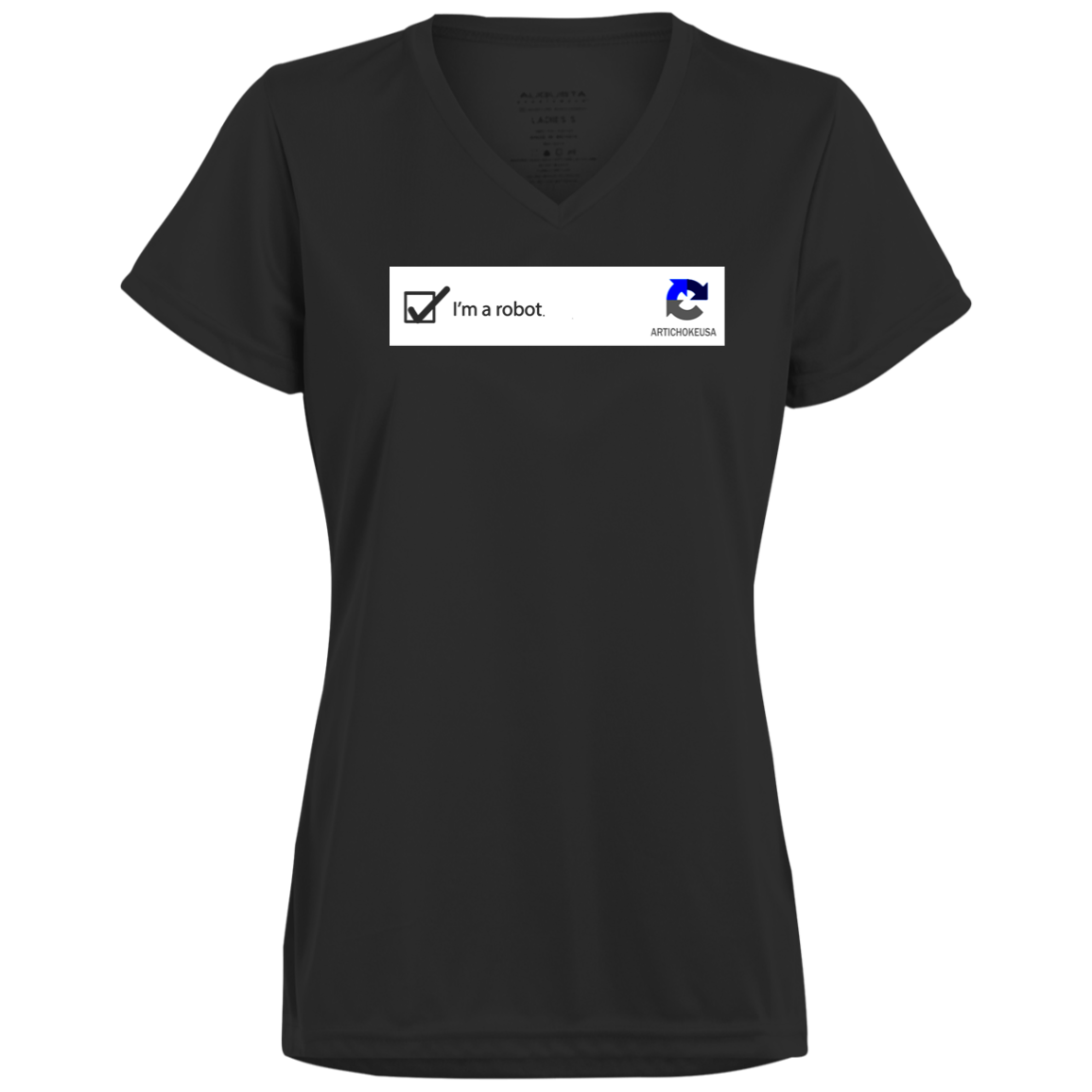 ArtichokeUSA Custom Design. I am a robot. Ladies’ Moisture-Wicking V-Neck Tee