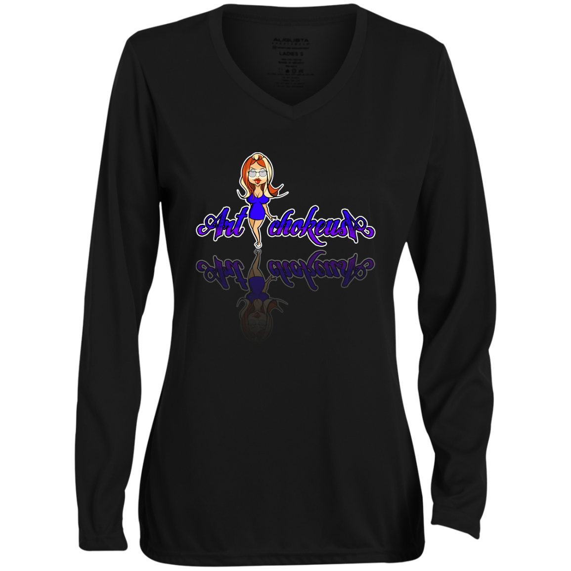 ArtichokeUSA Character and Font Design. Let’s Create Your Own Design Today. Blue Girl. Ladies' Moisture-Wicking Long Sleeve V-Neck Tee