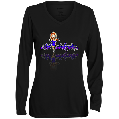 ArtichokeUSA Character and Font Design. Let’s Create Your Own Design Today. Blue Girl. Ladies' Moisture-Wicking Long Sleeve V-Neck Tee