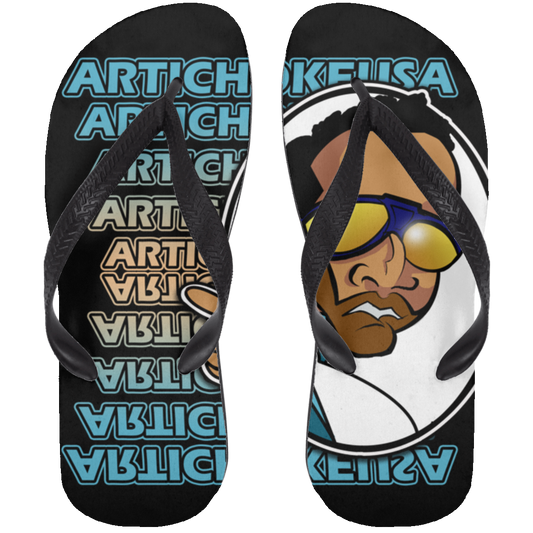ArtichokeUSA Character and Font design. Let's Create Your Own Team Design Today. My first client Charles. Adult Flip Flops