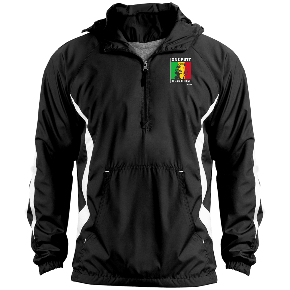 OPG Custom Design #22. One Putt / One Love Parody with Fan Art. Female Edition. 100% Polyester Shell Color Block Raglan Anorak