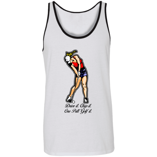 OPG Custom Design #9. Drive it. Chip it. One Putt Golf It. Golf So. Cal. 2 Tone Tank 100% Combed and Ringspun Cotton