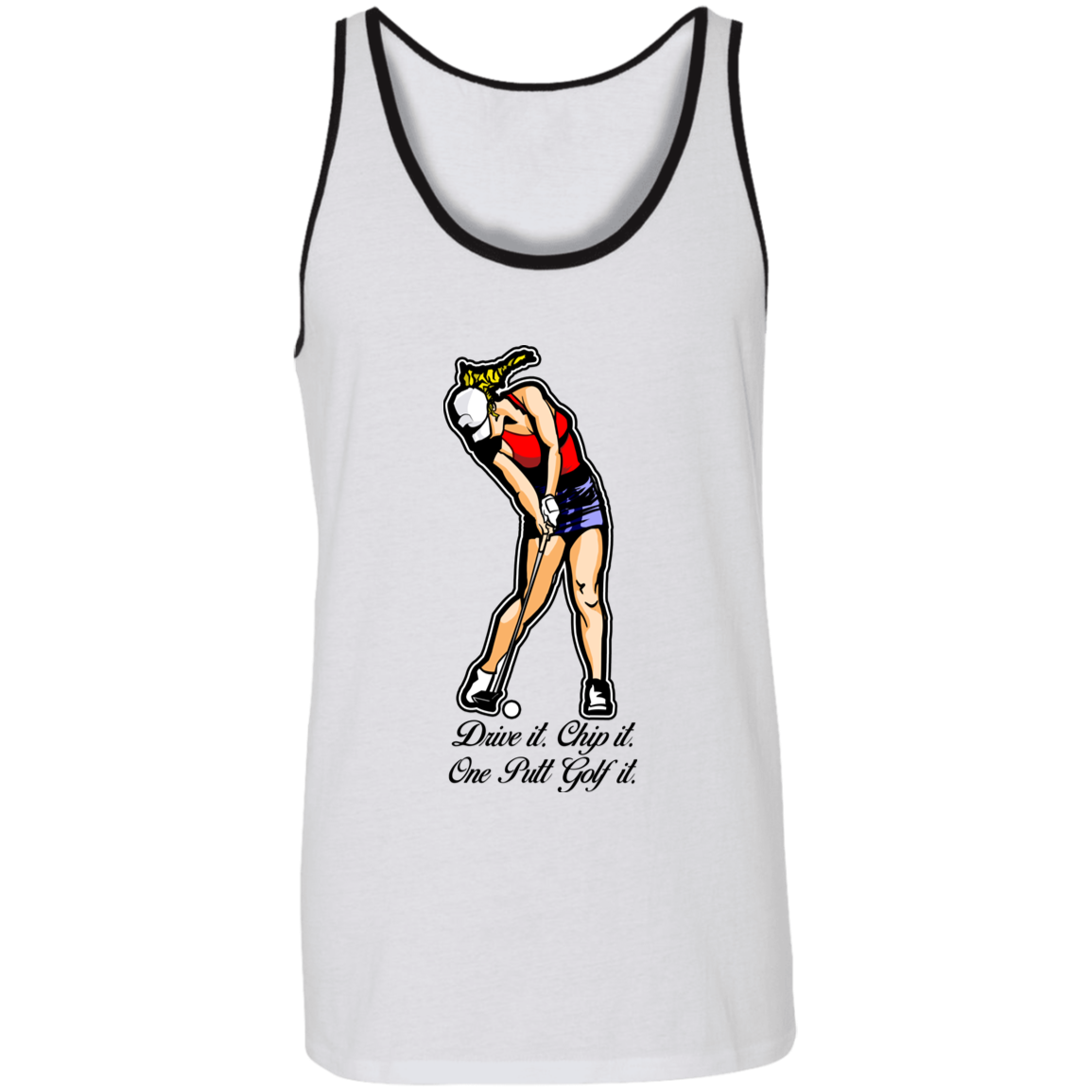 OPG Custom Design #9. Drive it. Chip it. One Putt Golf It. Golf So. Cal. 2 Tone Tank 100% Combed and Ringspun Cotton