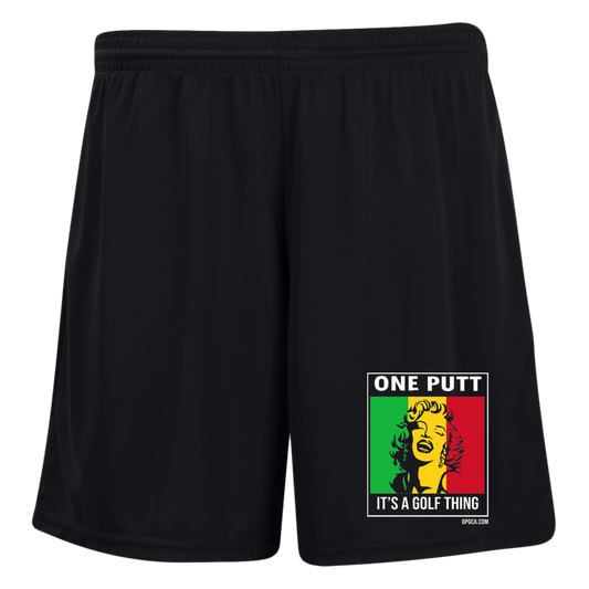 OPG Custom Design #22. One Putt / One Love Parody with Fan Art. Female Edition. Ladies' Moisture-Wicking 7 inch Inseam Training Shorts