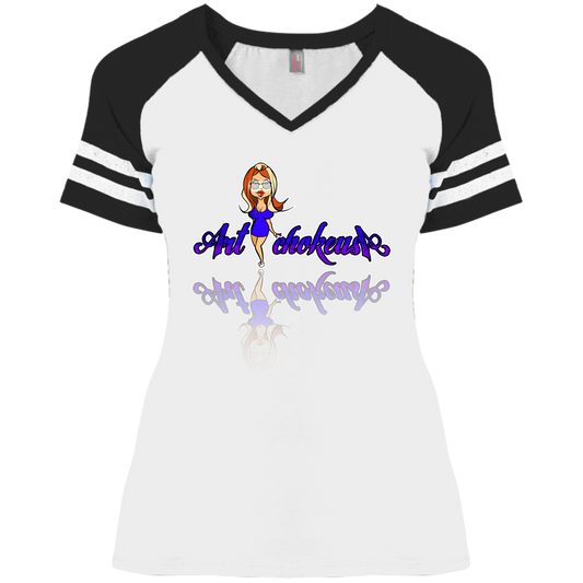 ArtichokeUSA Character and Font Design. Let’s Create Your Own Design Today. Blue Girl. Ladies' Game V-Neck T-Shirt