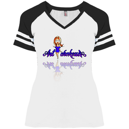 ArtichokeUSA Character and Font Design. Let’s Create Your Own Design Today. Blue Girl. Ladies' Game V-Neck T-Shirt