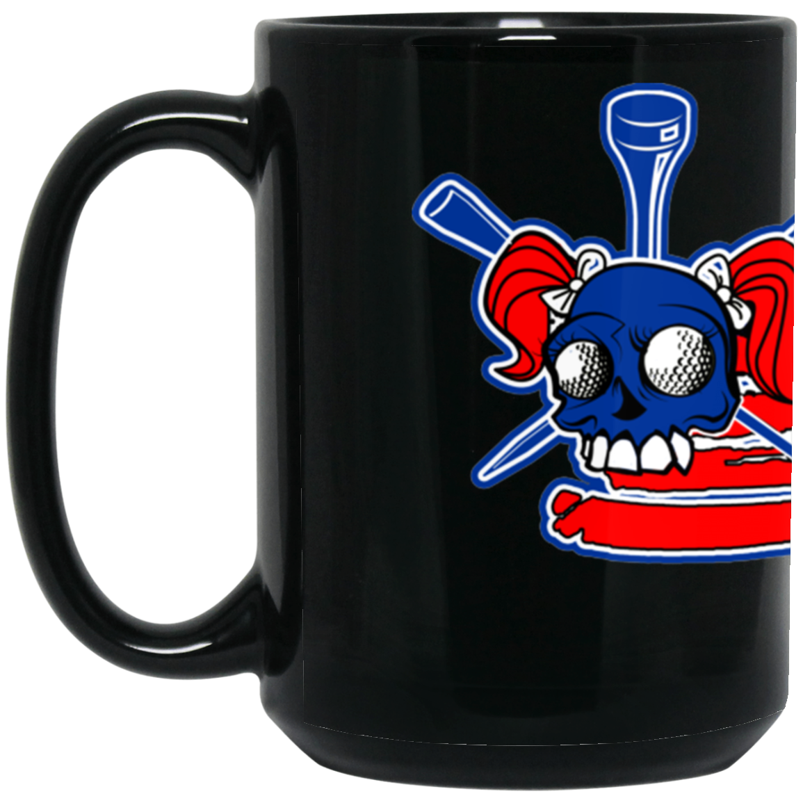 OPG Custom Design #16. Golf America. Female Skull Design. Golf. 15 oz. Black Mug