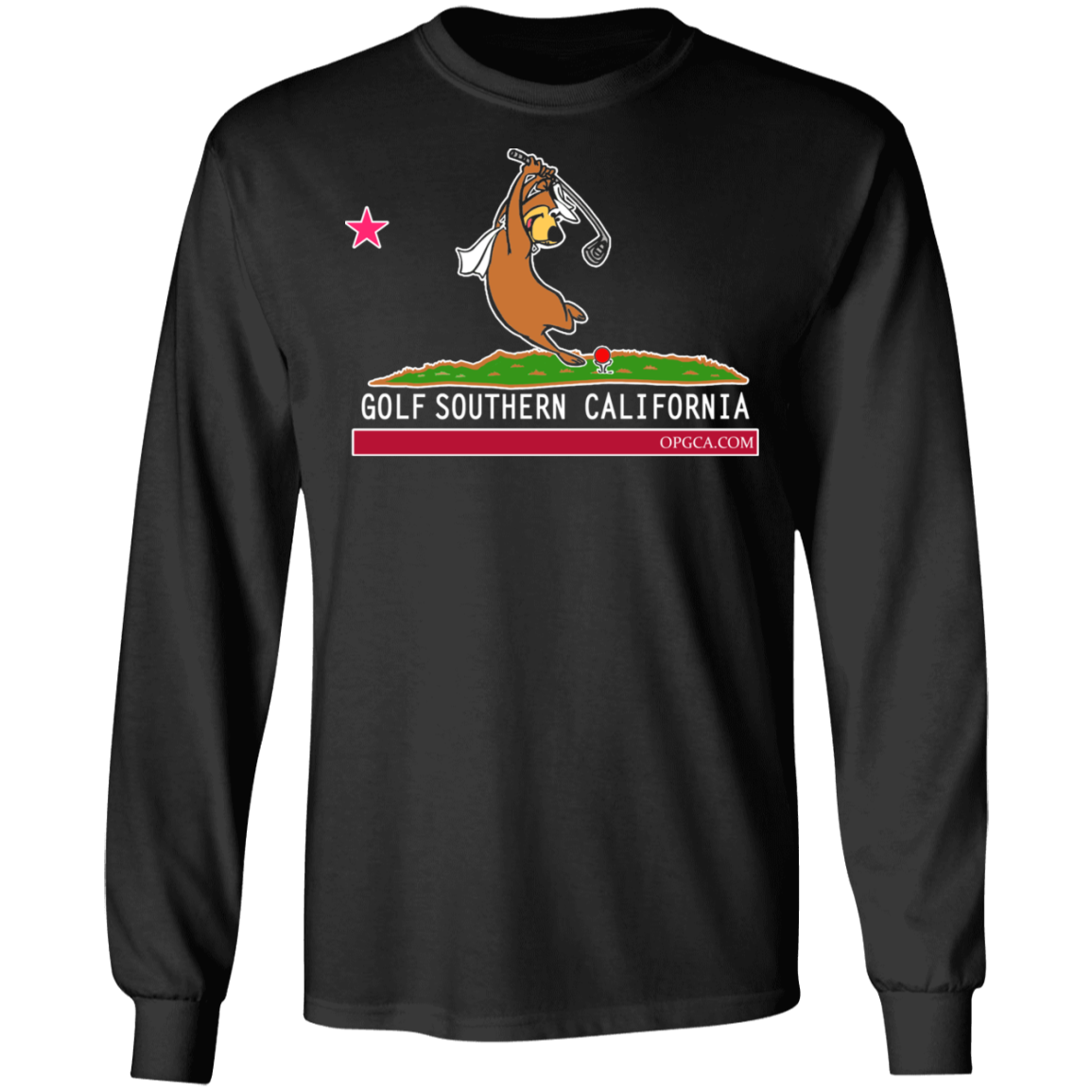OPG Custom Design #15. Golf Southern California with Yogi Bear Fan Art. 100% Cotton Long Sleeve T-Shirt