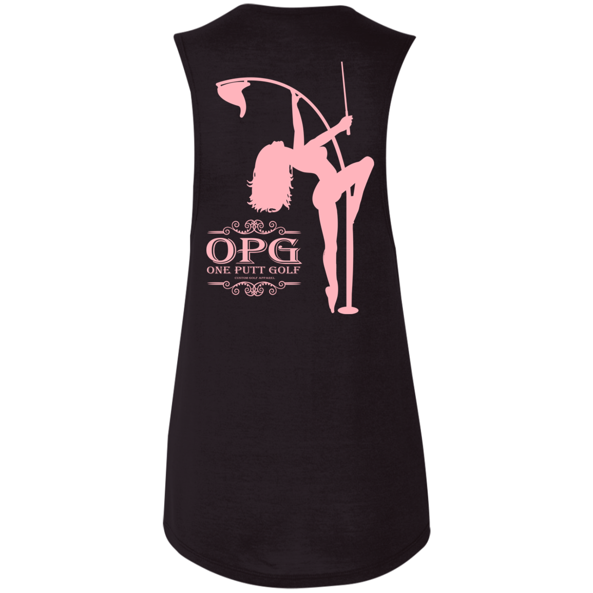 OPG Custom Design #10. Lady on Front / Flag Pole Dancer On Back. Ladies' Flowy Muscle Tank