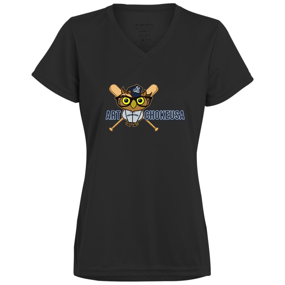 ArtichokeUSA Character and Font design. New York Owl. NY Yankees Fan Art. Let's Create Your Own Team Design Today. Ladies’ Moisture-Wicking V-Neck Tee