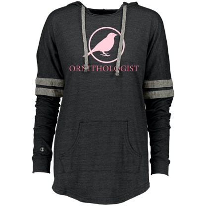 OPG Custom Design # 24. Ornithologist. A person who studies or is an expert on birds. Ladies Hooded Low Key Pullover