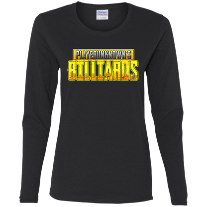 The GHOATS Custom Design. #27 PlayerUnknown's Billiards. PUBG Parody. Ladies' Cotton LS T-Shirt