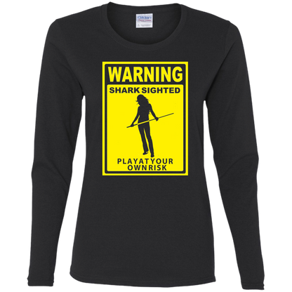 The GHOATS Custom Design. #34 Beware of Sharks. Play at Your Own Risk. (Ladies only version). Ladies' Cotton LS T-Shirt