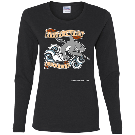 The GHOATS Custom Design #3. Beware of Sharks. Pool/Card Shark. Ladies' Basic 100% Cotton Long Sleeve