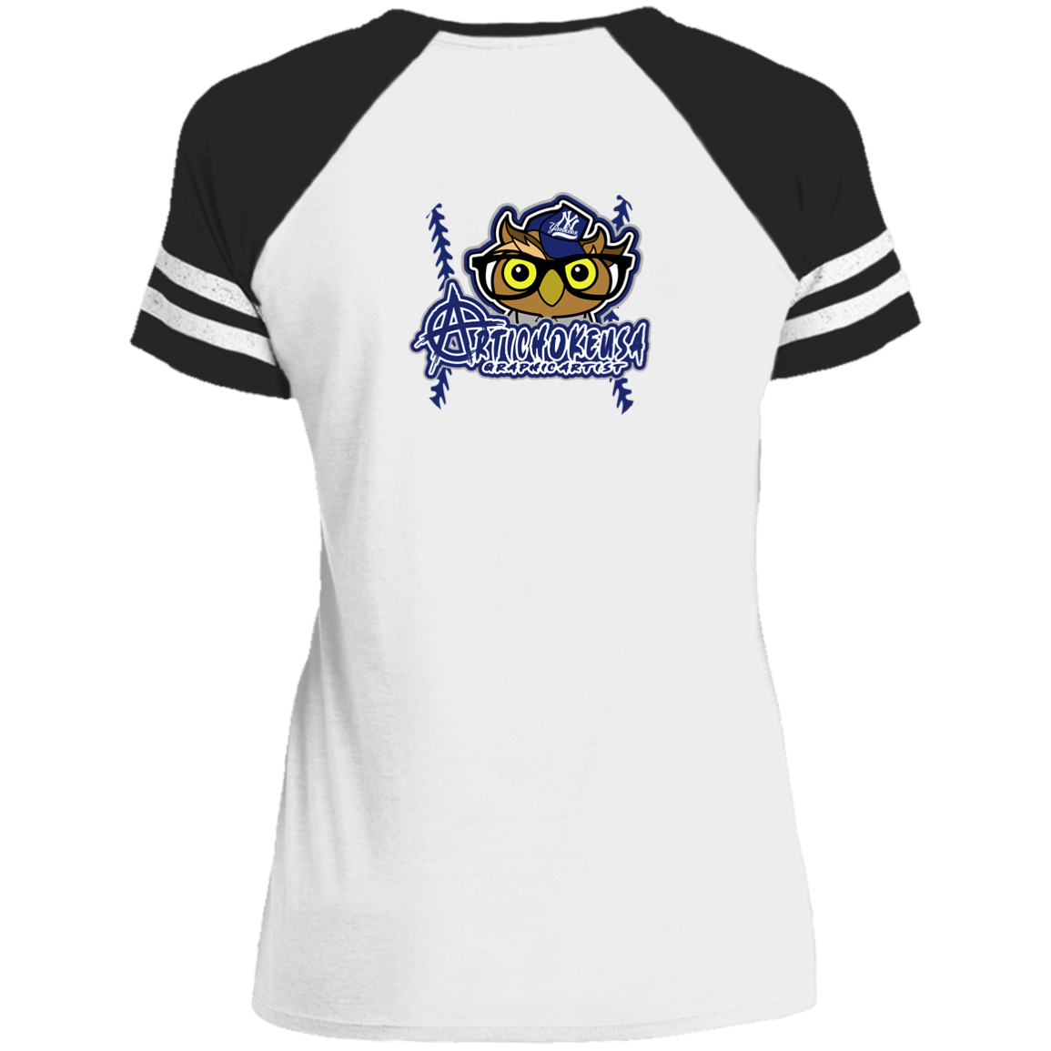 ArtichokeUSA Character and Font design. New York Owl. NY Yankees Fan Art. Let's Create Your Own Team Design Today. Ladies' Game V-Neck T-Shirt