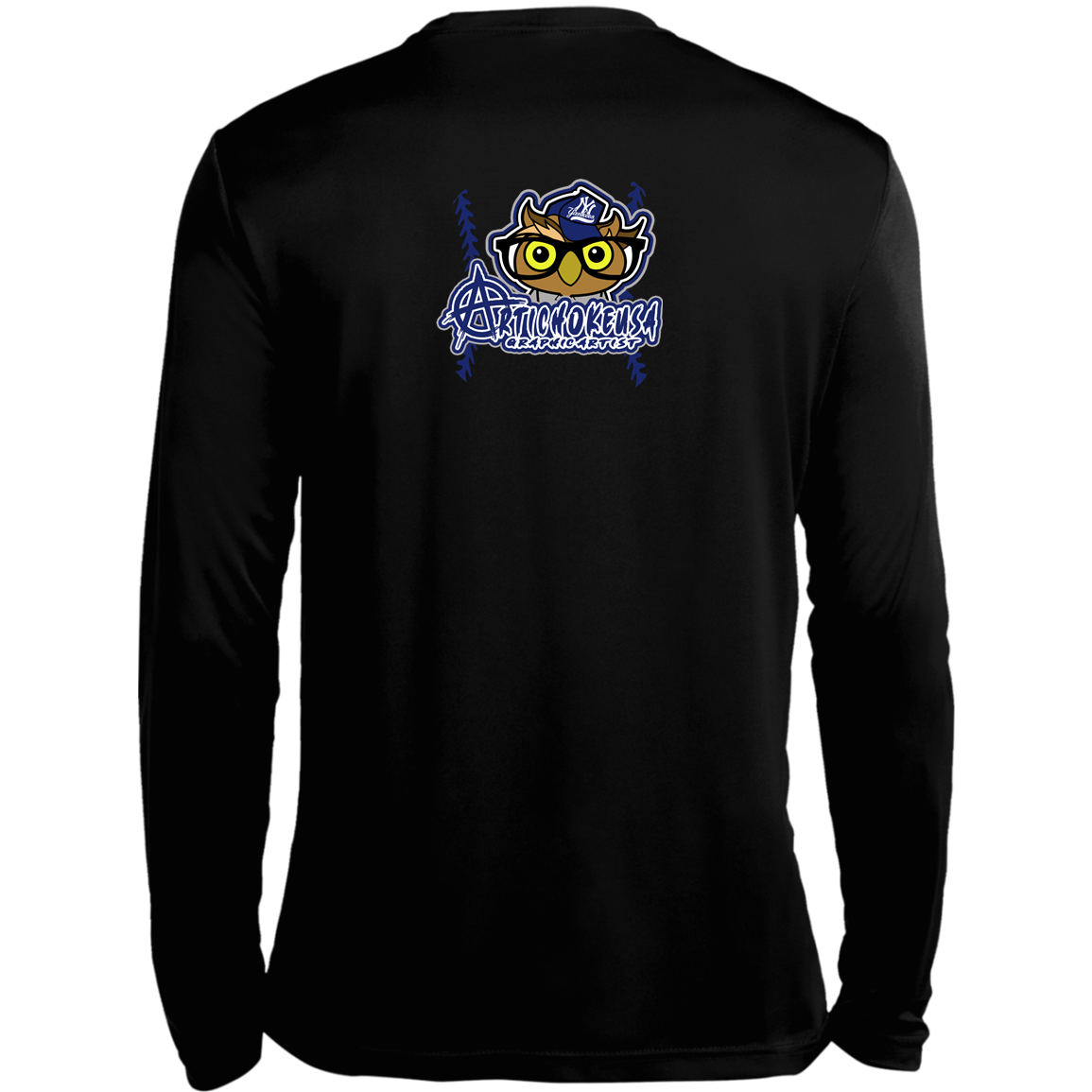 ArtichokeUSA Character and Font design. New York Owl. NY Yankees Fan Art. Let's Create Your Own Team Design Today. Long Sleeve Moisture-Wicking Tee