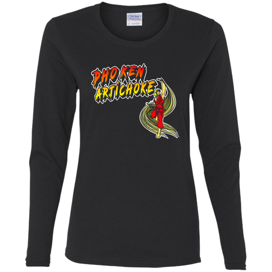 ArtichokeUSA Custom Design. Pho Ken Artichoke. Street Fighter Parody. Gaming. Ladies' Cotton LS T-Shirt