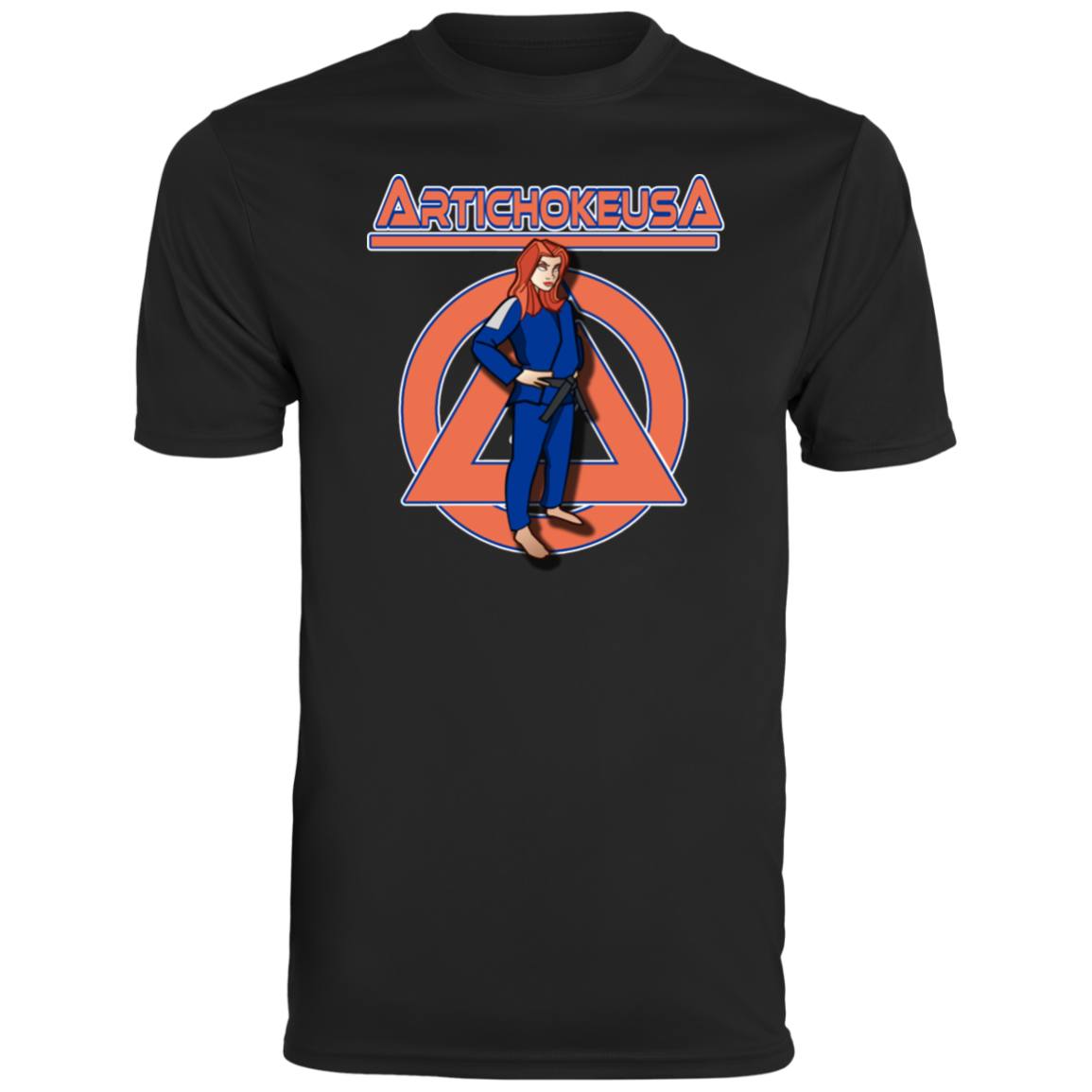 ArtichokeUSA Character and Font design. Let's Create Your Own Team Design Today. Amber. Men's Moisture-Wicking Tee
