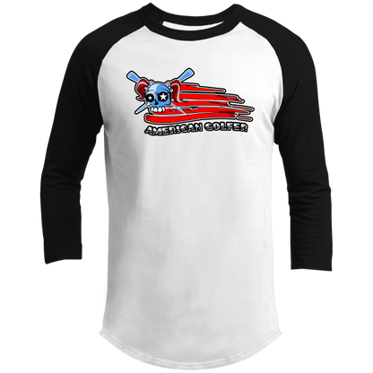 OPG Custom Design #12. American Golfer. Female Edition. 3/4 Raglan Sleeve Shirt 100% Ringspun Combed Cotton