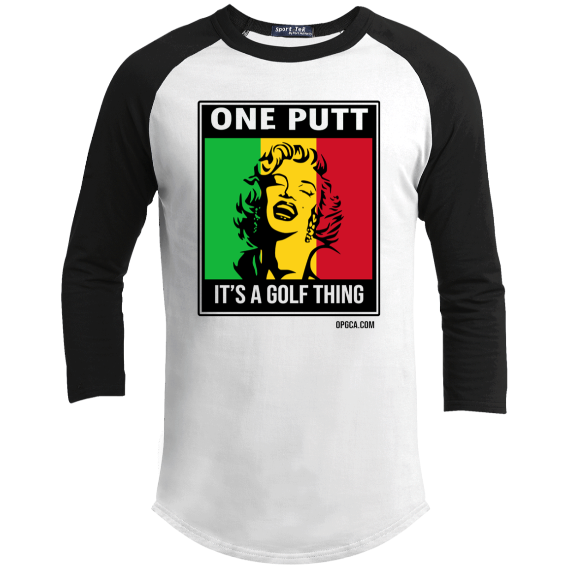 OPG Custom Design #22. One Putt / One Love Parody with Fan Art. Female Edition. Youth 3/4 Raglan Sleeve Shirt