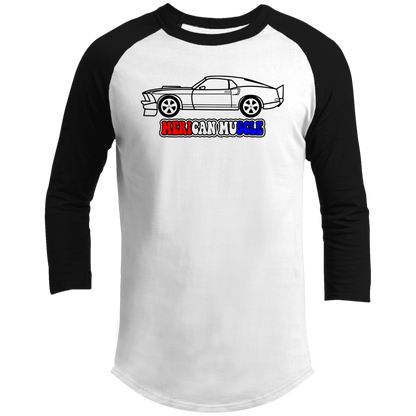 ArtichokeUSA Custom Design. Merican Muscle. Wu-Tang / Mustang Parody. Men's 3/4 Raglan Sleeve Shirt