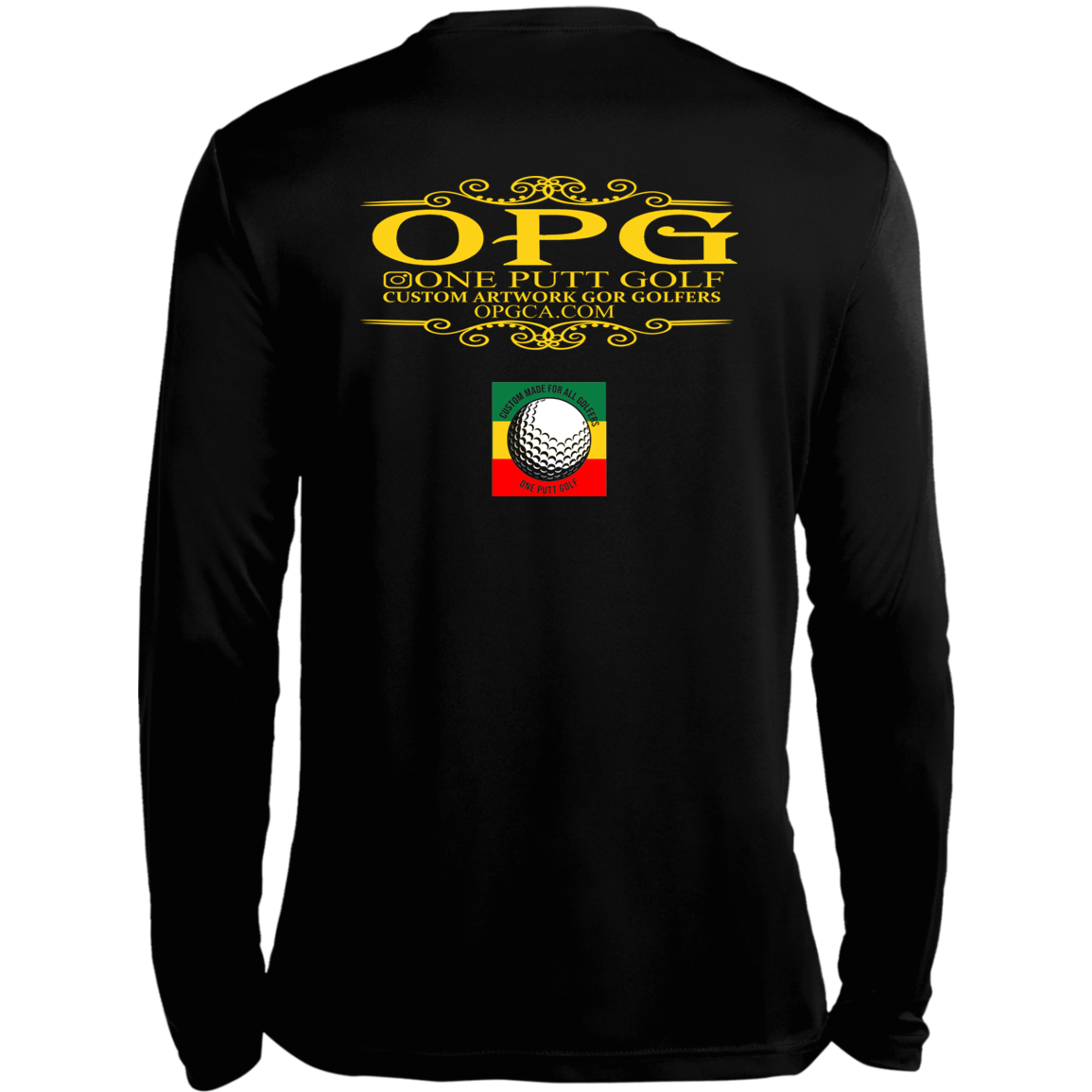 OPG Custom Design #22. One Putt / One Love Parody with Fan Art. Female Edition. 100% Polyester Moisture-Wicking Tee