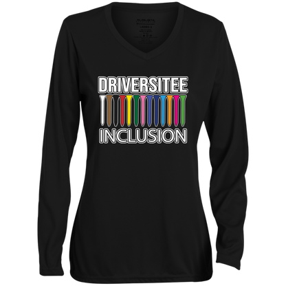 ZZZ#06 OPG Custom Design. DRIVER-SITEE & INCLUSION. Ladies' Moisture-Wicking Long Sleeve V-Neck Tee